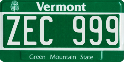 VT license plate ZEC999