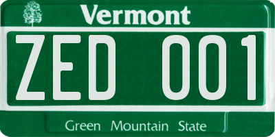 VT license plate ZED001