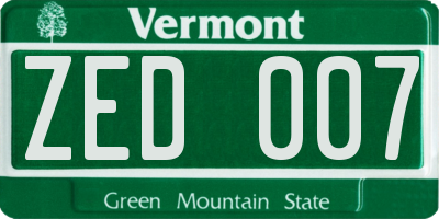 VT license plate ZED007