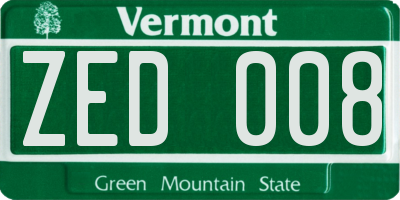 VT license plate ZED008
