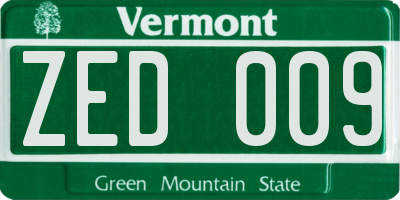 VT license plate ZED009