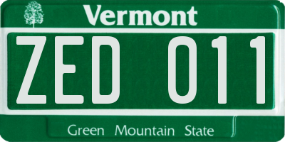 VT license plate ZED011