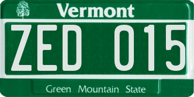 VT license plate ZED015