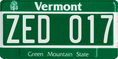 VT license plate ZED017