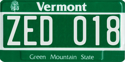 VT license plate ZED018