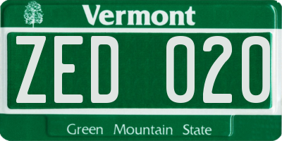 VT license plate ZED020