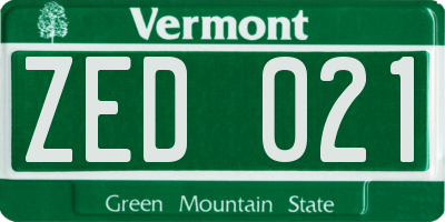 VT license plate ZED021