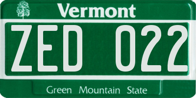 VT license plate ZED022