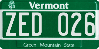 VT license plate ZED026