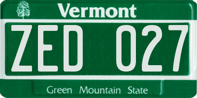 VT license plate ZED027
