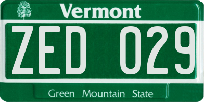 VT license plate ZED029