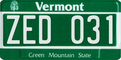 VT license plate ZED031