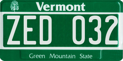 VT license plate ZED032