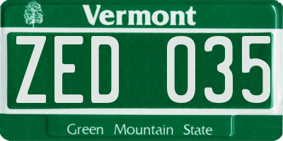 VT license plate ZED035