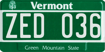 VT license plate ZED036