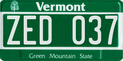 VT license plate ZED037