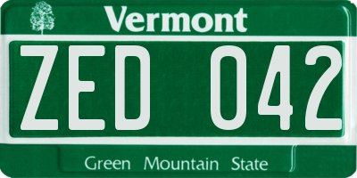 VT license plate ZED042