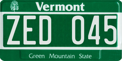 VT license plate ZED045