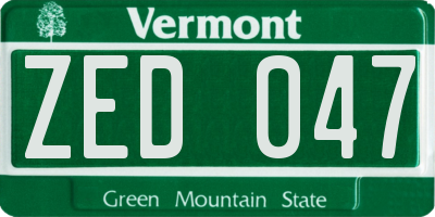 VT license plate ZED047