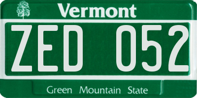 VT license plate ZED052