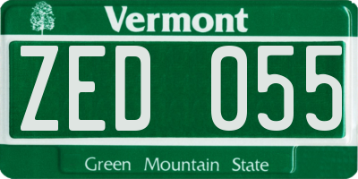 VT license plate ZED055