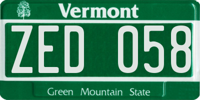 VT license plate ZED058