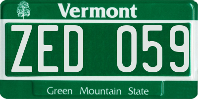 VT license plate ZED059