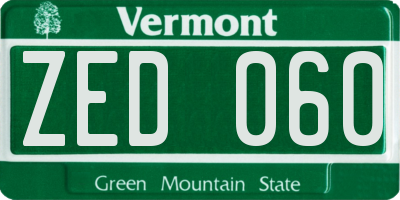 VT license plate ZED060