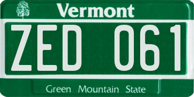 VT license plate ZED061
