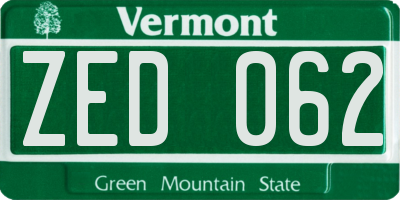 VT license plate ZED062