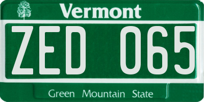 VT license plate ZED065