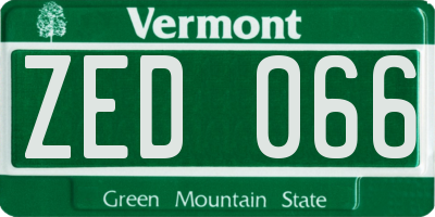 VT license plate ZED066