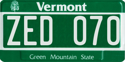 VT license plate ZED070
