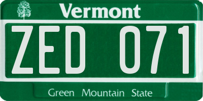 VT license plate ZED071