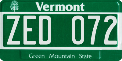 VT license plate ZED072