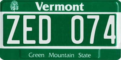 VT license plate ZED074