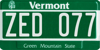 VT license plate ZED077