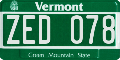 VT license plate ZED078