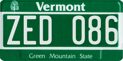 VT license plate ZED086