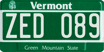 VT license plate ZED089