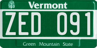 VT license plate ZED091
