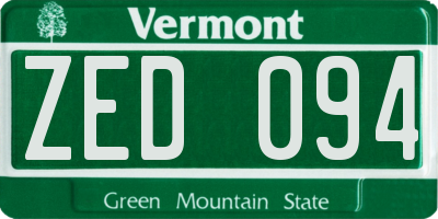 VT license plate ZED094