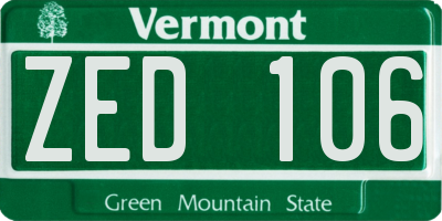 VT license plate ZED106
