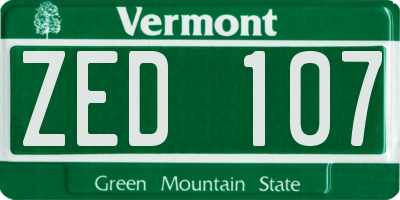 VT license plate ZED107