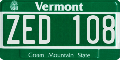 VT license plate ZED108