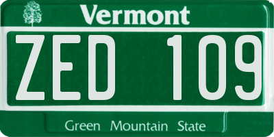 VT license plate ZED109