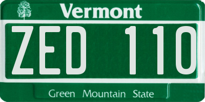 VT license plate ZED110