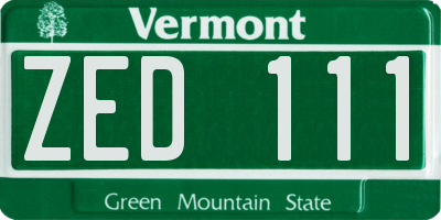 VT license plate ZED111