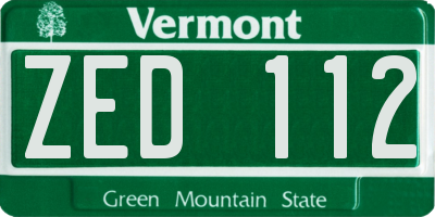 VT license plate ZED112