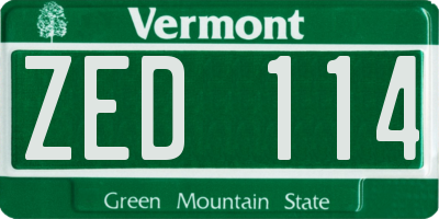 VT license plate ZED114